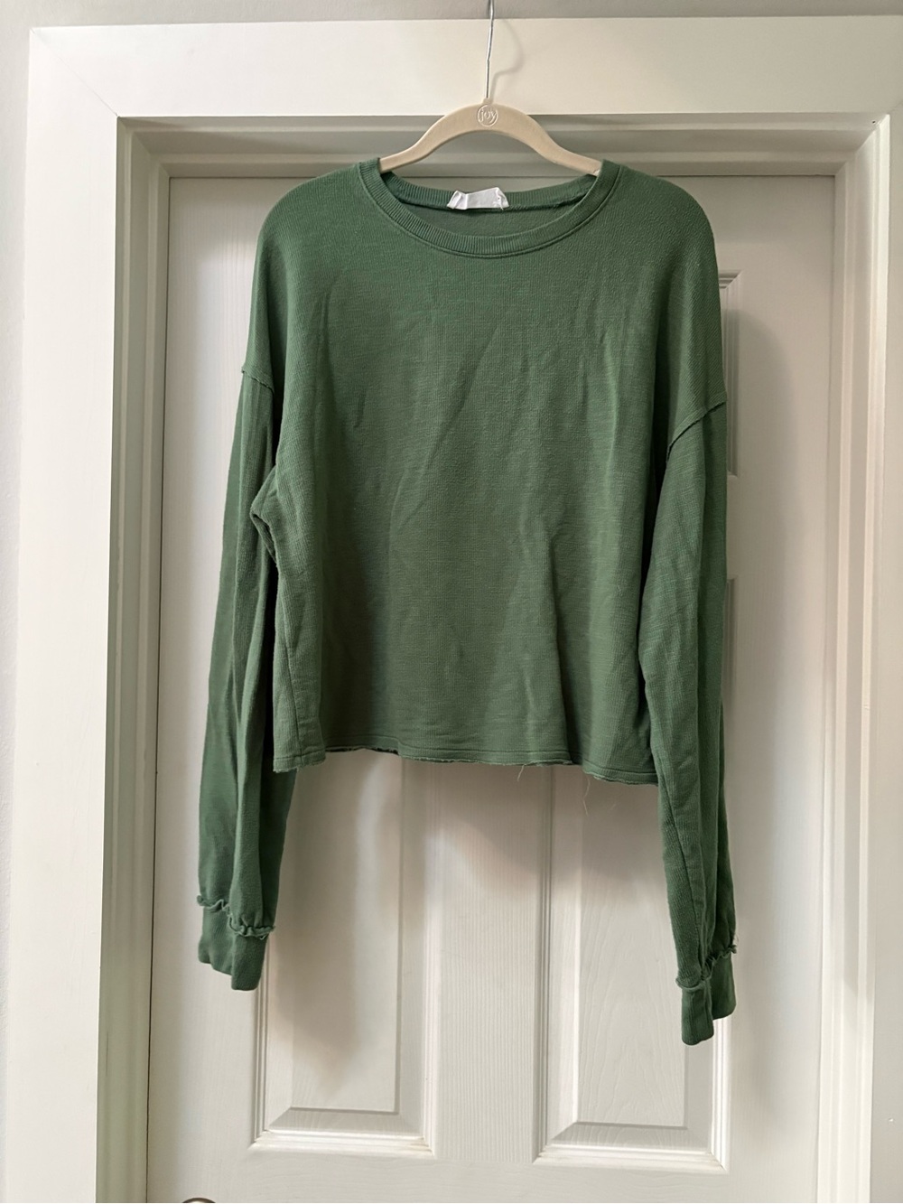 Double Zero Olive Cropped Lightweight Crewneck Sweatshirt